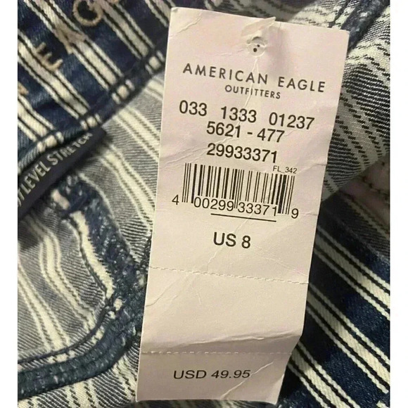 American Eagle Hi Rise Shortie Blue Striped Next Level Stretch Size 8 NWT - Picture 7 of 9